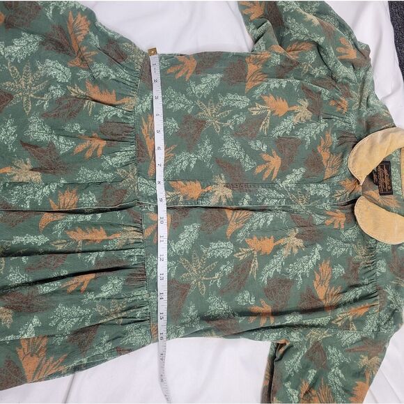 VINTAGE 90s dress corduroy green leaf print button up maxi M - Picture 10 of 11